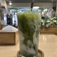 Matcha latte with unsweetened almond milkk  at The Tent in Phuket