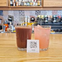 Special orange cocoa & peach iced tea at Omoo in Santorini