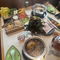Mushroom hotpot and spicy hot pot with ALL SORTS of vegetables  at Yiyeyi World Shekou in Shenzhen