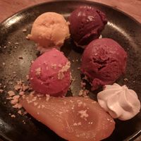 Pear and ice cream dessert at Abdij de Westerburcht in Westerbork