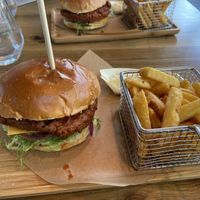 Green chef burger: vegan version. It’s tasty (with a meaty patty) but a bit too salty. The fries were nice.  at Abdij de Westerburcht in Westerbork