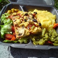 The takeaway fare from 14th October 2020 inc vegan pizza slice. costs 25kuna = 3 euros at Chandra in Karlovac