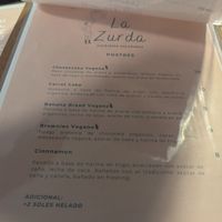 Menu at Cafetería - La Zurda in Huaraz