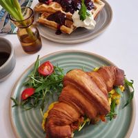 stuffed croissant and sweet waffles at Bistro Deppat in Vienna