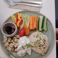 Hummus breakfast (with pita bread on the side) at Bistro Deppat in Vienna