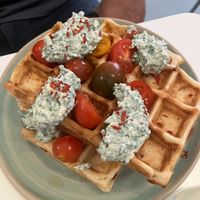 2 pieces of salty waffle, no protein and weird spread at Bistro Deppat in Vienna