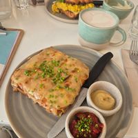 Croque Madame + stuffed croissant in the back at Bistro Deppat in Vienna