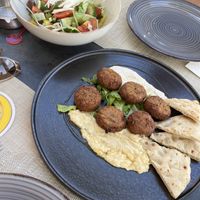 Falafel with pita bread and hummus. Salad without feta.  at Nautico in Paphos