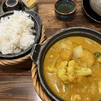 Veg curry with rice. I asked about it and they did specify that it is without fish sauce. Good spice level as well.   at TÉP in Hanoi