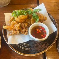 Oyster mushroom deep-fried at Kem-Kon KhaoSan (เข้ม-ข้น ข้าวสาร) in Bangkok
