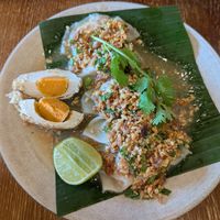 Vegan Dumplings with boiled egg (the structure of the yellow from the egg was really authentic) at Kem-Kon KhaoSan (เข้ม-ข้น ข้าวสาร) in Bangkok