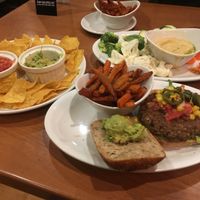 Guacamole, Burger, and hummus! at Native Foods in Glendale