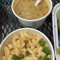 Broccoli cheddar soup and Mac n “cheese"  at Native Foods in Glendale