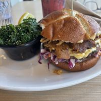 BBQ brisket burger and steamed kale #Veganuary at Native Foods in Glendale