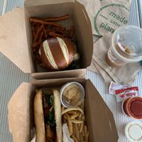 Meatball sub and chicken sandwich on pretzel bun at Native Foods in Glendale