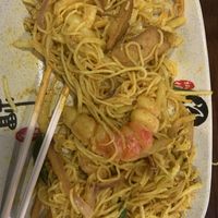 Singapore Mei Fun = curry rice noodles with sampling of 3 mock meats (shrimp, chicken, pork); choose your level of spicy (I got mild which was great)  at Chen Vegetarian House in West Reading