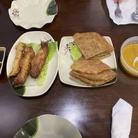 Shrimp spring rolls and Malaysian pancakes with curry saucee  at Chen Vegetarian House in West Reading