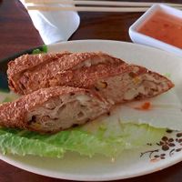 Vegan Roll - Wheat protein, vegan seasoning, corn, kongac, mushroom, celery, water chestnuts and a big kiss from God. 3/2026 at Chen Vegetarian House in West Reading