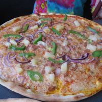 'Hawaii' with paprika, ananas, onion and 'ham' at Pizzeria Fellini in Stockholm