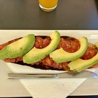 Tomato and avocado tostada is vegan (not labelled though)  at Cafeteria Vipan in Moraira