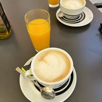 Cafe con leche (oat milk)  at Cafeteria Vipan in Moraira
