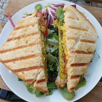 Sandwich vegan "eggs" at Underdogs' Café in Prague