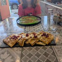 Flatbread with babaganoush, pancakes with biscoff spread at Finnieston Fez in Glasgow