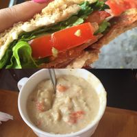 Avocado BLT and cream of cauliflower soup sooooo delish!!!!! The best  at The Olive Branch Cafe in Lewiston