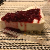 Cheesecake with berry sauce at The Olive Branch Cafe in Lewiston