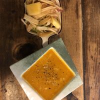 Starter apple salad and daily soup.   at Veggie Spinner 素食微調 in Hong Kong Island