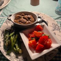 Fava beans in spicy sauce, greenbeans and tomatoes at Azores Essentials Lda at Chalet da Tia Mercês in Sao Miguel