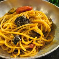 Spaghetti with eggplant, zucchini, tomatoes and olive oil at Il Tulipano Nero in Rome