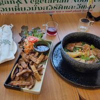 vegan pork and noodle soup with vegan duck at Begin Vegan Food in Chiang Mai