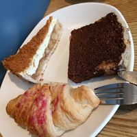 Raspberry croissant, ginger crumble loaf cake and apple crumble and custard tart at Caffe Nero in Castlebar