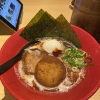 Red vegan Ramen with extra egg  at Ippudo (Harajuku Takeshitadori Branch) - 一風堂 原宿竹下通り店 in Tokyo