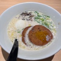 White vegan Ramen with extra egg  at Ippudo (Harajuku Takeshitadori Branch) - 一風堂 原宿竹下通り店 in Tokyo