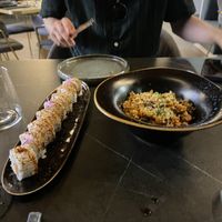 Vegan rice dish and vegan tempura rolls  at Shibumi Sushi Lab in Lanzarote