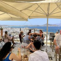 Umbrellas for shade   at Avaton 1739 - Coffee & Wine Roof in Naxos