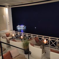 The Café at night at Enigma Cafe in Santorini