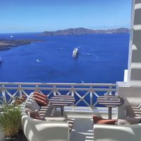 The Café with the view during the day at Enigma Cafe in Santorini