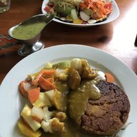 Ensalada “La Vitamina” + Soy burguer with curry sauce at La Vitamina in La Palma