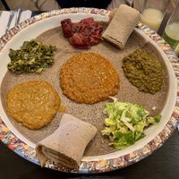 Vegan platter for 2 (choose 4 toppings but gave us extra)   at Muna's Ethiopian Cuisine in Edinburgh