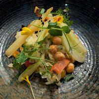 Course #2, chickpeas were so lovely and crunchy, a delicious flavour symphony at Florent le Bistro in Utrecht