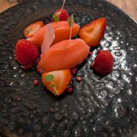 Course #4 dessert - the raspberry pearls were quite special! A delicious dessert full of complementary tastes and textures, I wanted to lick the plate at Florent le Bistro in Utrecht
