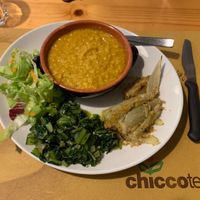 Red lentil soup with the three vegetables of the day  at Chiccoteca in Pesaro