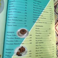 Menu  at Sudha's Kitchen in Auroville