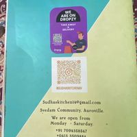 Menu  at Sudha's Kitchen in Auroville