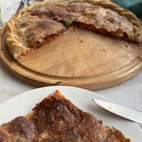 Tomato and onion pie  at Mëndra in Ksamil