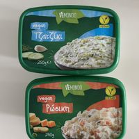 vegan Tzatziki and olivier saladd  at Lidl in Zakynthos