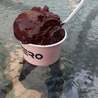 Dark chocolate almond ice cream at Zero Helados Carrasco in Montevideo